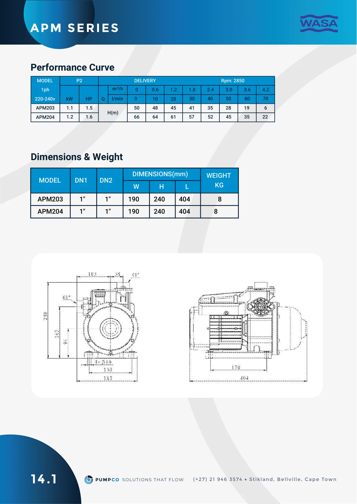 APM203 performance curve, catalogue page 58 (label 14.1)